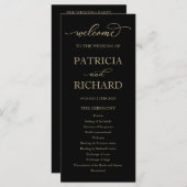 Gold Script Black Wedding Ceremony Program Programmakaart (Voorkant / Achterkant)