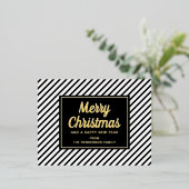 Gold Script Black White Striped Merry Kerstry Folie Feestdagen Briefkaart (Staand Voorkant)