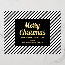 Gold Script Black White Striped Merry Kerstry