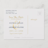 Gold script blauw wit floral save the date aankondigingskaart (Achterkant)