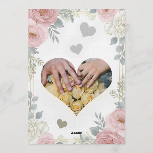 Gold Script Blush Pink Dusty Blue Floral Wedding Kaart (Achterkant)