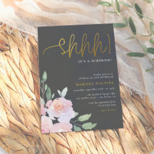 Gold Script Blush Pink & Grey Surprise Party
