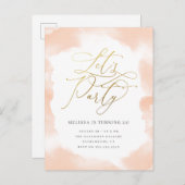 Gold Script Blush Pink Waterverf Birthday Party Uitnodiging Briefkaart (Voorkant / Achterkant)
