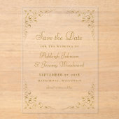 Gold Script Botanical Lijst Save the Date Acryl Uitnodigingen (Voorkant)