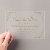 Gold Script Botanical Lijst Wedding Sla de datum o Acryl Uitnodigingen (Insitu (Draagbaar))