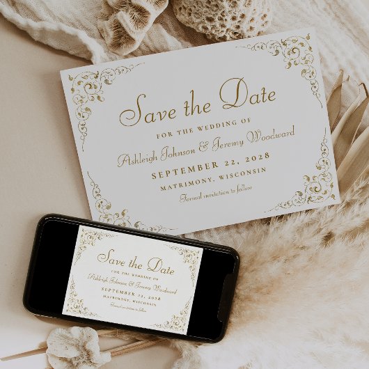 Gold Script Botanische Lijst bruiloft Save The Date