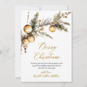 Gold Script Botanische Niet Foto Vrolijk Kerstmis Feestdagenkaart (Voorkant)