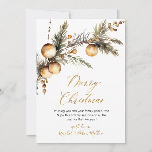 Gold Script Botanische Niet Foto Vrolijk Kerstmis Feestdagenkaart (Voorkant)