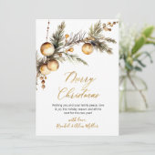 Gold Script Botanische Niet Foto Vrolijk Kerstmis Feestdagenkaart (Staand voorkant)