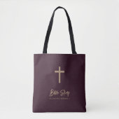 Gold Script Bugundy Leather Look Bible Study Tote Bag (Voorkant)