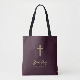 Gold Script Bugundy Leather Look Bible Study Tote Bag