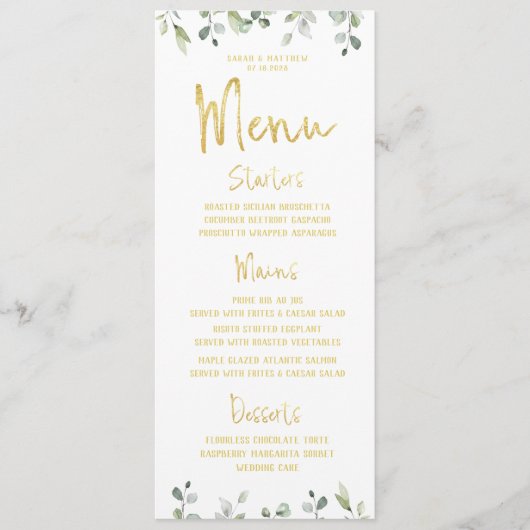 Gold Script Calligraphy Classic Wedding Dinner Menu (Voorkant)