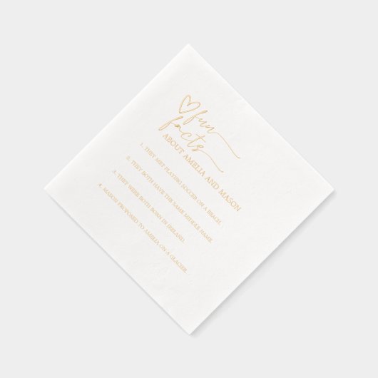 Gold Script Calligraphy Fun Facts Wedding Folie Servetten (Rechts)