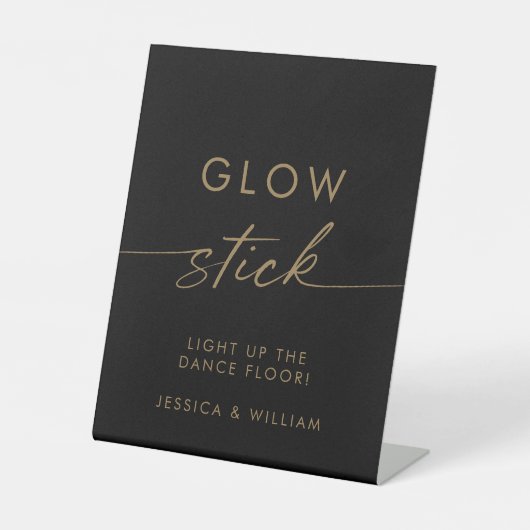 Gold Script Calligraphy Wedding Glow Sticks Reclamebord Met Voetstuk (Voorkant)