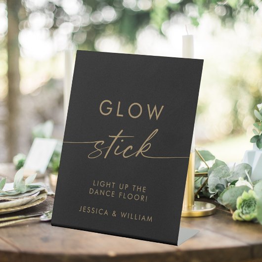 Gold Script Calligraphy Wedding Glow Sticks Reclamebord Met Voetstuk