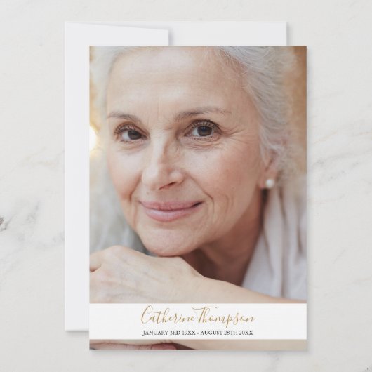 Gold Script Celebration of Life Photo Funeral  Kaart (Achterkant)