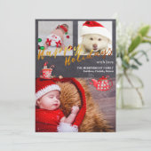 Gold Script Chalkboard Kerstelf Holidage Foto Feestdagenkaart (Staand voorkant)