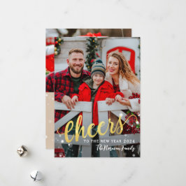 Gold Script Cheers naar het nieuwe jaar 2 foto-ele Feestdagenkaart