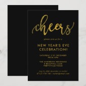 Gold Script Cheers Uitnodiging Eve-partij nieuwjaa (Voorkant / Achterkant)