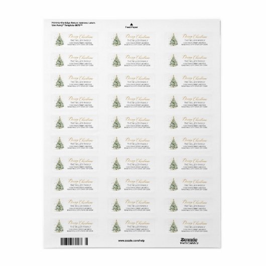 Gold Script Christmas Tree Return-adreslabel Etiket (Full Sheet)