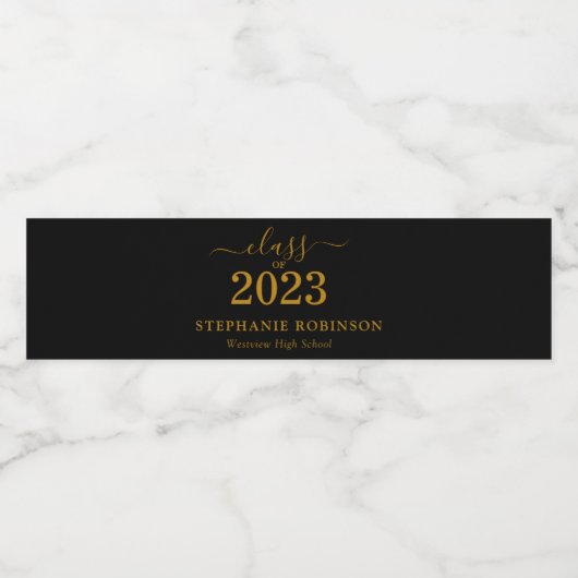Gold Script Class of 2023 Graduation Party Waterfles Etiket (Enkel label)