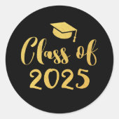 Gold Script Class of 2025 Afstuderen Favoriet Ronde Sticker (Voorkant)