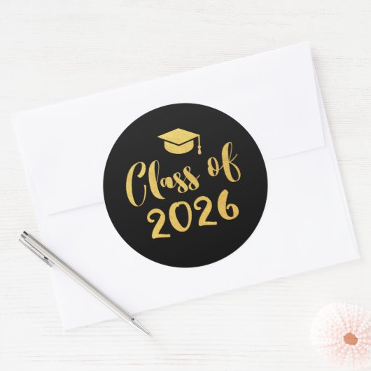 Gold Script Class of 2025 Afstuderen Favoriet Ronde Sticker (Envelop)