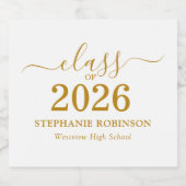 Gold Script Class of 2026 Graduation Party Bier Etiket (Enkel label)