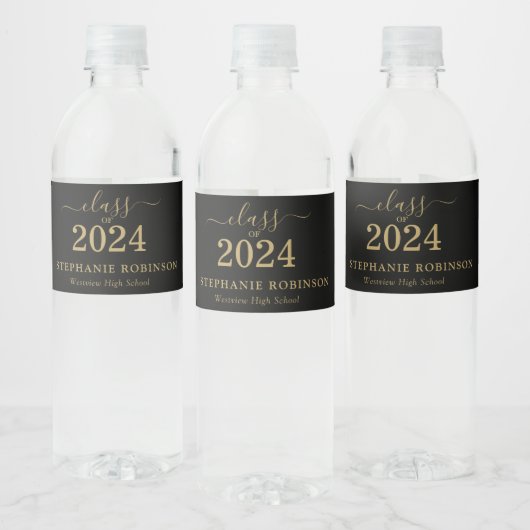 Gold Script Class van 2024 Graduation Party Waterfles Etiket (Flessen)