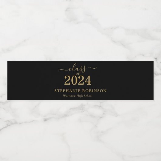 Gold Script Class van 2024 Graduation Party Waterfles Etiket (Enkel label)