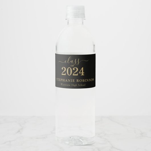 Gold Script Class van 2024 Graduation Party Waterfles Etiket (Voorkant)