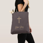 Gold Script Cocoa Brown Leather Look Bible Study Tote Bag (Dichtbij)