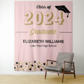 Gold Script Confetti Afstudeerder Partij Roze acht Wandkleed (In situ)