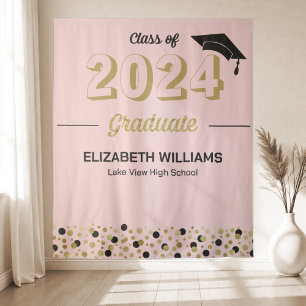 Gold Script Confetti Afstudeerder Partij Roze acht Wandkleed