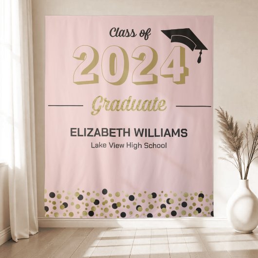 Gold Script Confetti Afstudeerder Partij Roze acht Wandkleed