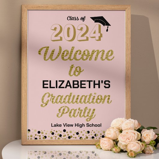 Gold Script Confetti Afstudeerder Partij Roze Welk Poster