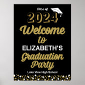 Gold Script Confetti Afstudeerder Party Black Welc Poster (Voorkant)