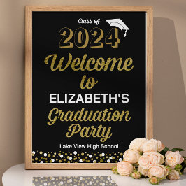 Gold Script Confetti Afstudeerder Party Black Welc Poster