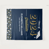 Gold Script Confetti Afstudeerder Party Blue Backd Wandkleed (Voorkant (horizontaal))