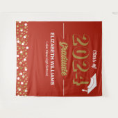 Gold Script Confetti Afstudeerder Party Red Backdr Wandkleed (Voorkant (horizontaal))