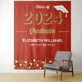 Gold Script Confetti Afstudeerder Party Red Backdr Wandkleed (In situ)