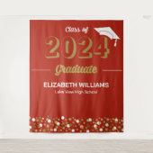 Gold Script Confetti Afstudeerder Party Red Backdr Wandkleed (Voorkant)