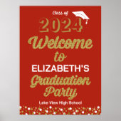 Gold Script Confetti Afstudeerder Party Red Welcom Poster (Voorkant)