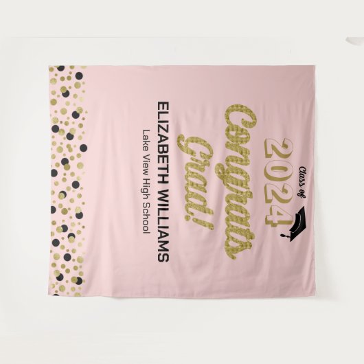 Gold Script Confetti bevat Afstudeerder roze achte Wandkleed (Voorkant (horizontaal))