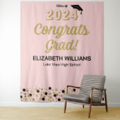 Gold Script Confetti bevat Afstudeerder roze achte Wandkleed (In situ)