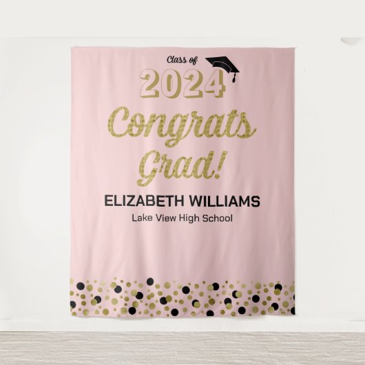 Gold Script Confetti bevat Afstudeerder roze achte Wandkleed (Voorkant)