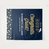 Gold Script Confetti biedt Afstudeerder Blauwe ach Wandkleed (Voorkant (horizontaal))