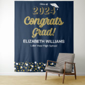 Gold Script Confetti biedt Afstudeerder Blauwe ach Wandkleed (In situ)