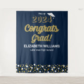 Gold Script Confetti biedt Afstudeerder Blauwe ach Wandkleed (Voorkant)