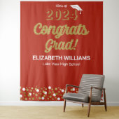 Gold Script Confetti Congrates Afstudeerder Red Ba Wandkleed (In situ)